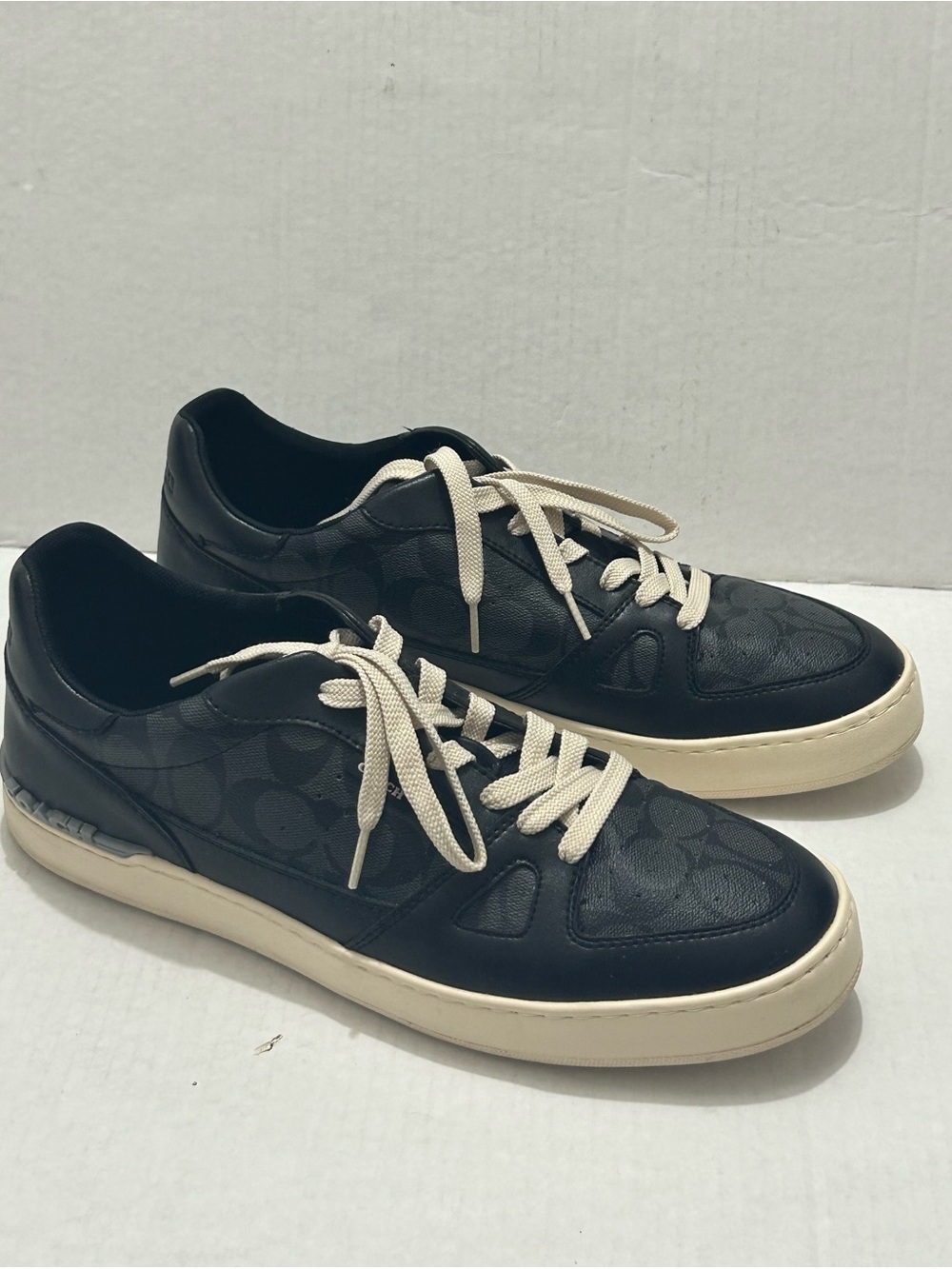 Coach Black Signature Low-Top Sneakers with Cream Laces